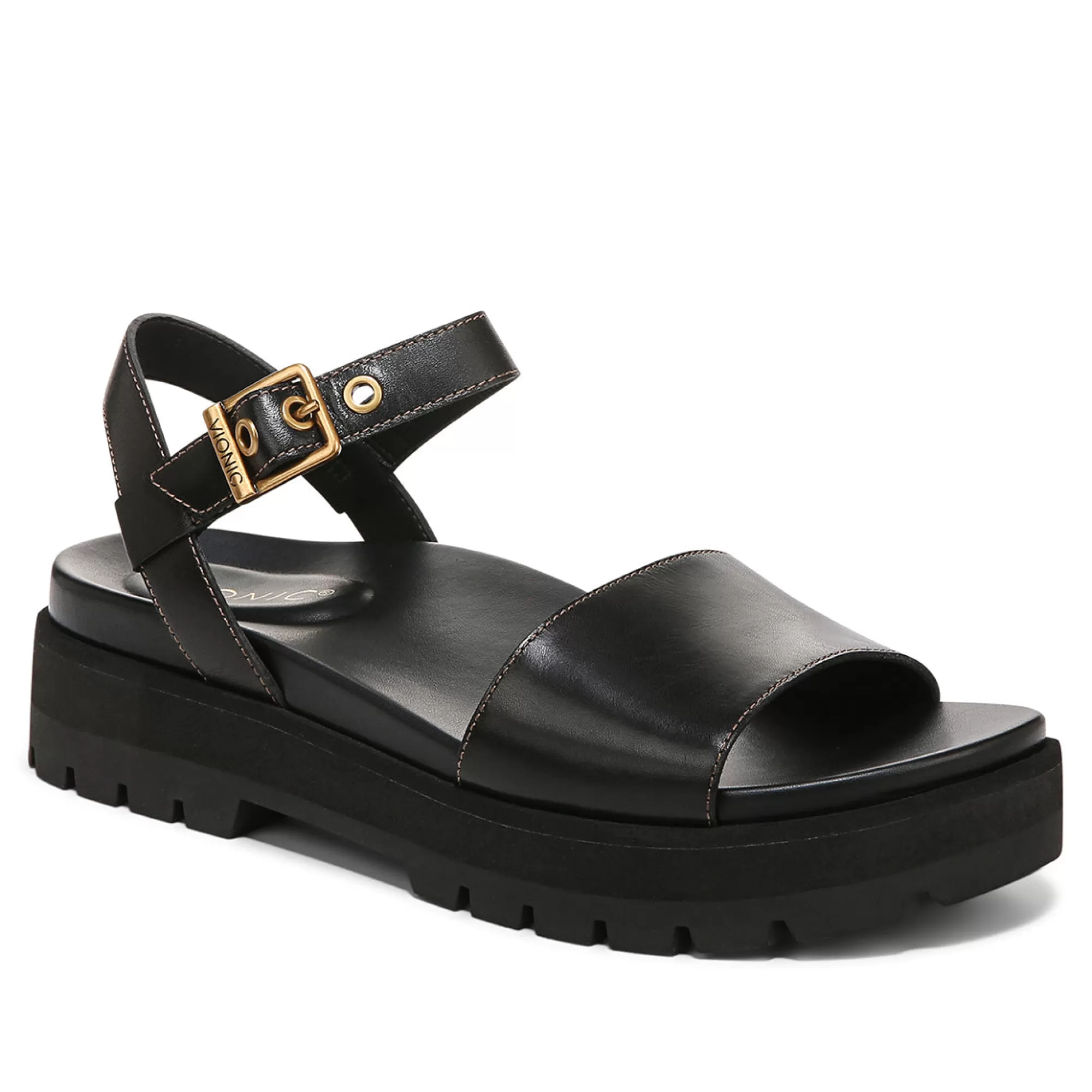 Fashion Vionic Jamie Flatform Sandal Black | Tan